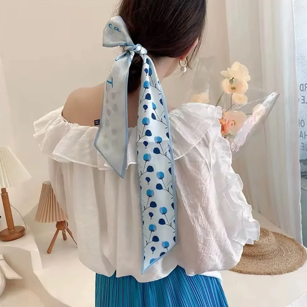 Romantic Floral Twilly Silk Scarf Set French Girl Coquette Ribbon Botanical